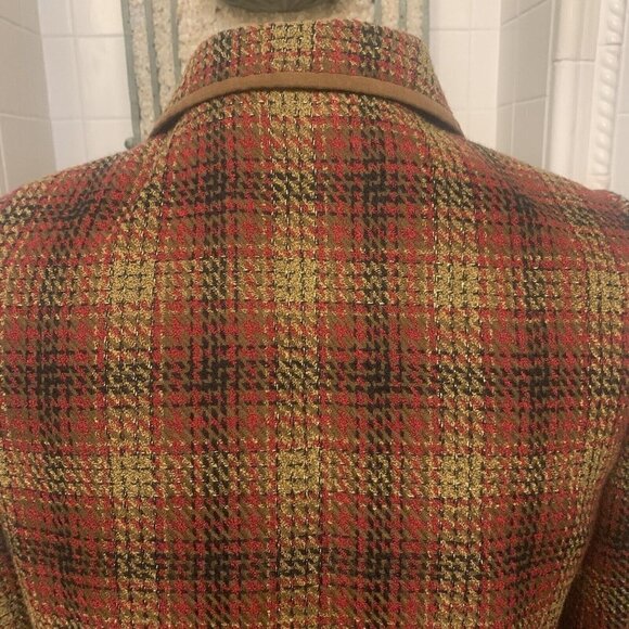 Rafael. Size 12. Plaid Metallic Lined Button Up Jacket. Faux Suede Trim. AL - Picture 7 of 9